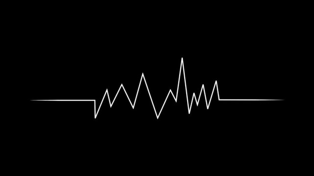 Dynamic white linear heart rate pulse monitor e c g wave animation on black background for medical health care and fitness tracking concepts