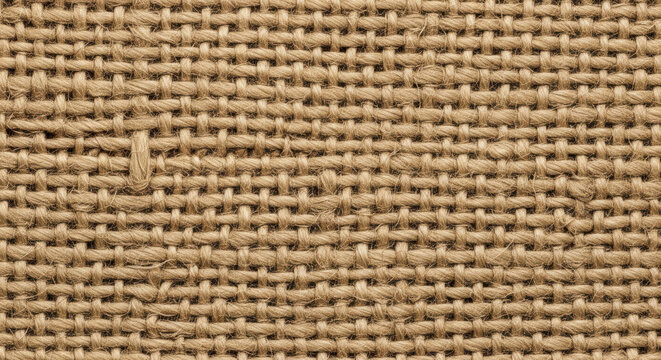 Close-up of tightly woven jute fabric with intricate texture