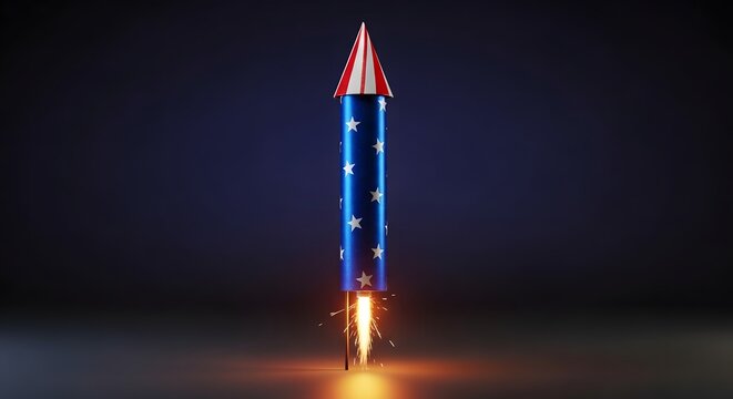 Firework rocket launch at night with glowing trail ideal for independence day celebration, festival design, patriotic events and explosive visual concepts