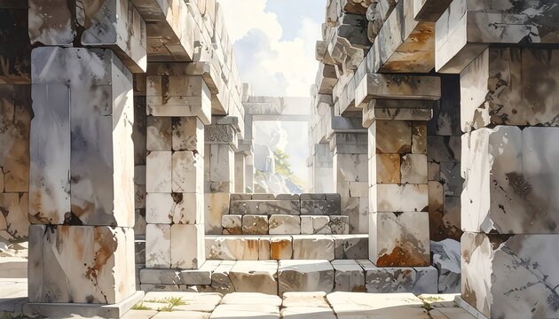 Ancient stone structure with columns and stairs