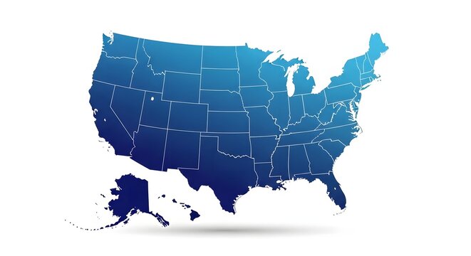 United States map illustration with blue gradient states ideal for geography, business, data visualization, travel concepts and USA themed design projects