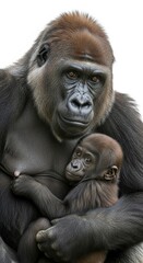 Fototapeta premium Wild Gorilla Family Portrait Showcasing Maternal Bond