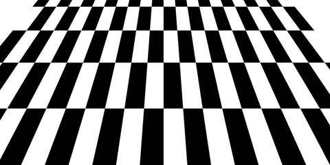 Obraz premium Checkerboard floor in perspective. Black and white fading checkered tile pattern background. Retro horizontal chess board grid plane surface. Vector 10