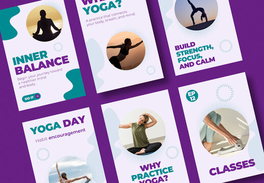 Yoga Wellness Social Media Post Template Set for Fitness Promotion