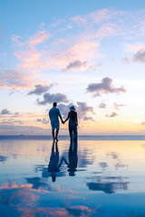 Obraz premium Couples walk hand in hand on the serene beaches of Saint Lucia at sunset