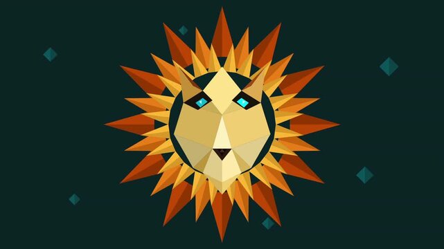 Single Object: Geometric Abstract Lion Sun Face Illustration