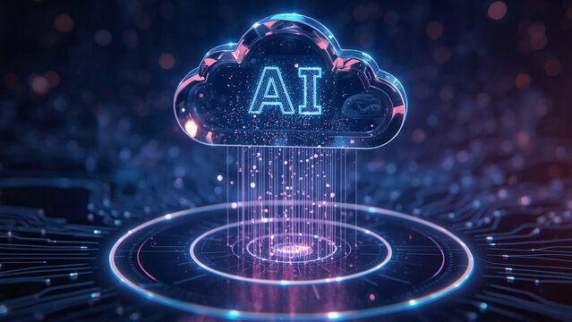 Cloud and edge computing technology data transfer concept. A large cloud icon is in the center, Ai Brain Cloud Big data, network, Science and futuristic ai cloud background concept.