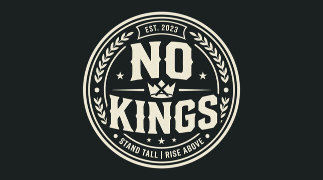 Retro 'No Kings' Badge Design on Black Background