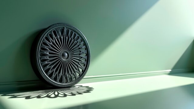 Circular metal vent casting shadow on wall