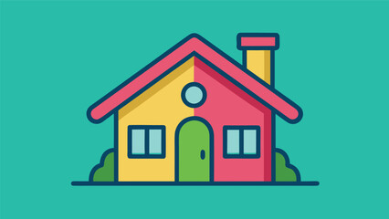 Fototapeta premium Colorful house design with simple shapes and bold lines on a bright background