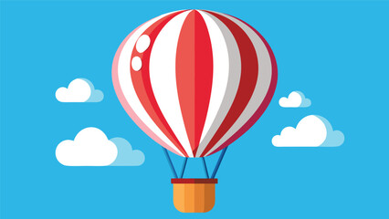 Obraz premium Colorful hot air balloon floats in bright sky with clouds, capturing the essence of adventure during a sunny day