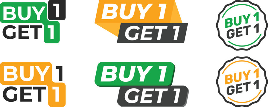 Buy 1 Get 1 yellow promo badge for retail deals, limited-time offers, and bundle discounts. Designed to grab attention, boost conversions, and highlight special sales effectively.