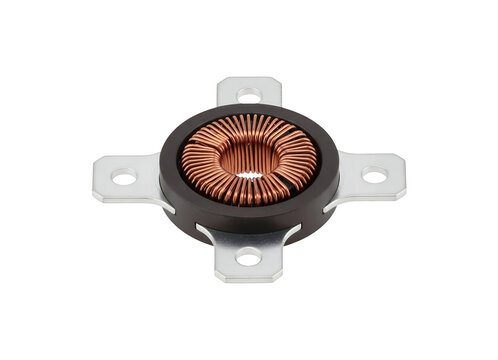 Advanced toroid inductor component for electronic circuits, isolated on transparent background