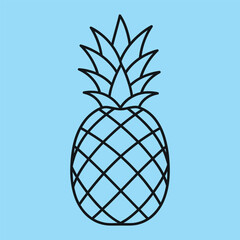 Obraz premium Minimal line of a pineapple on blue background line minimal black lines fruit simple symbol