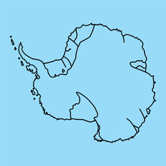 Minimal line of Antarctica map line minimal black lines light blue background continent © 3D icon