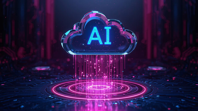 Cloud and edge computing technology data transfer concept. A large cloud icon is in the center, Ai Brain Cloud Big data, network, Science and futuristic ai cloud background concept.