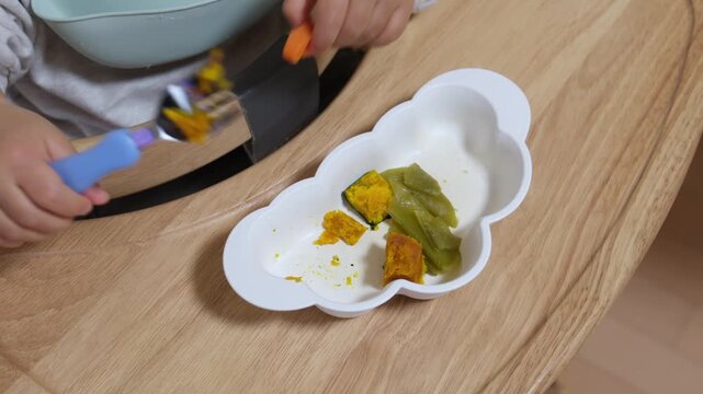 Toddlers eating solid foods with their hands