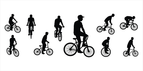 Obraz premium Collection of BMX Cyclist Silhouettes Performing Tricks on White Background bicycle bike