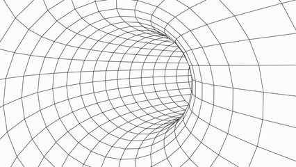 Naklejka premium Abstract 3D tunnel. Vector wormhole. Path from grid.