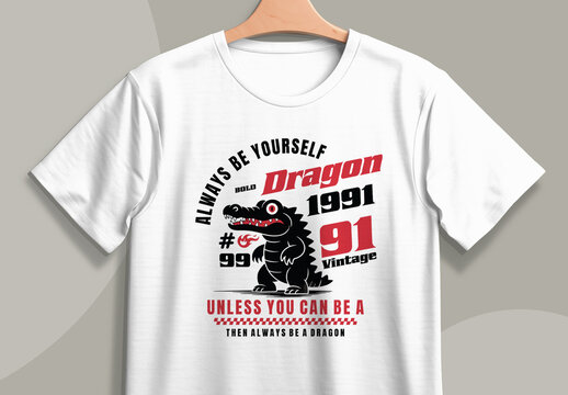 Vintage Dragon T-Shirt Design Typography Graphic Tee Retro Animal Illustration