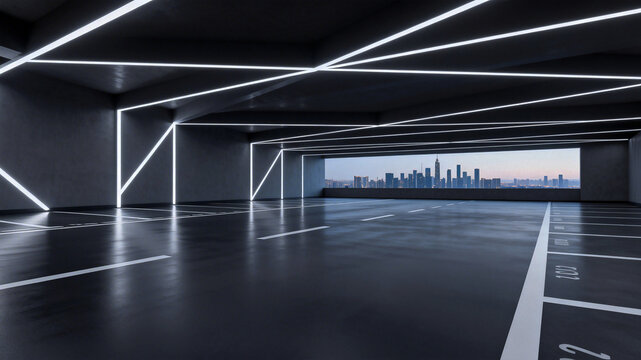 Modern Parking Garage with City Skyline View