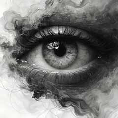 Fototapeta premium Abstract Monochrome Human Eye with Smoke Effect and Artistic Detail