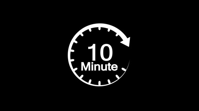10 minute Countdown timer animation from 0 to 10 minute countdown timer on black background.