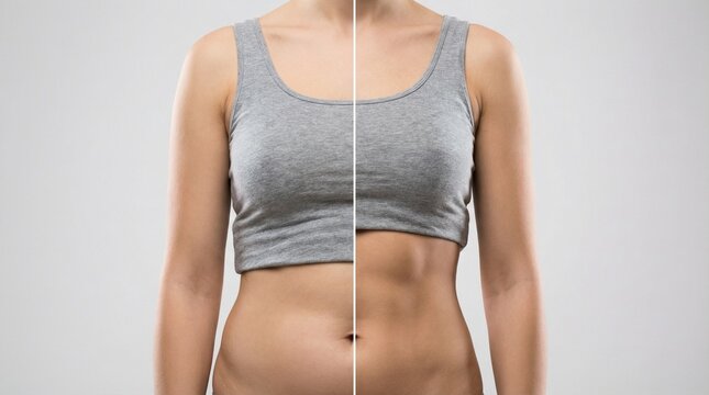 Woman's torso showing before and after weight loss or body sculpting.