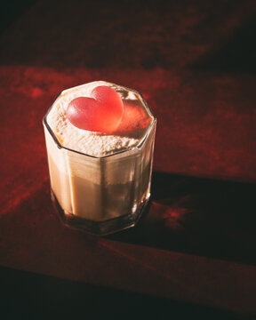valentines cocktail shot in a glass photographed in a studio