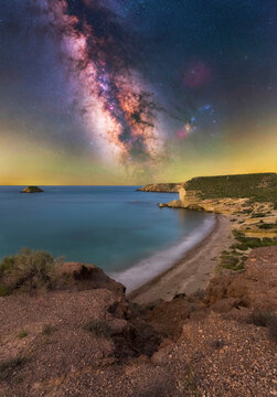 Milky Way and Galactic Center Over Cueva de Lobos Beach
