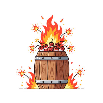 Wooden barrel filled with explosives erupts in flames and sparks