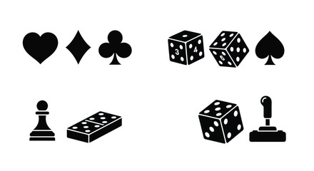 Black silhouettes of playing cards dice a pawn domino and joystick © Ferdous_Studio