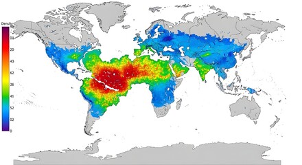 Fototapeta premium Global map showing the intensity of a specific variable across different regions