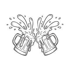 Naklejka premium Two overflowing beer mugs clinking together in a celebratory toast a striking silhouette high quality professional