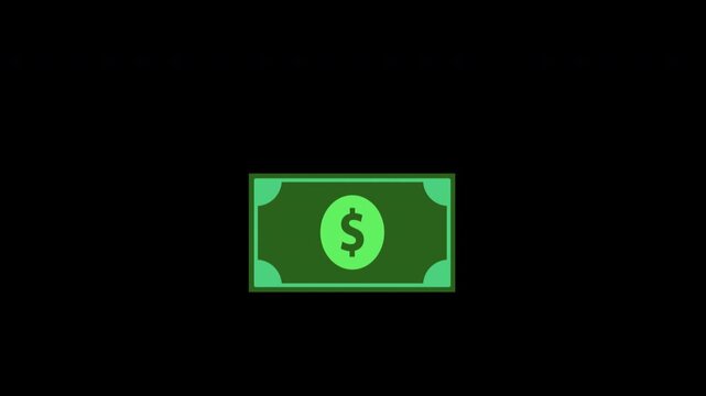 money dollars icon loop animation with alpha channel, transparent background, ProRes 444