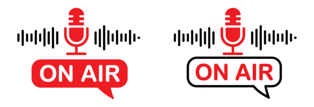 Live On Air Icon &ndash; Microphone with Sound Wave Vector Illustration