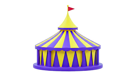 Fototapeta premium 3D Render of a Purple and Yellow Striped Circus Tent with Red Flag