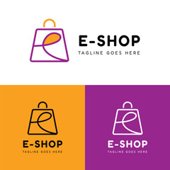 Minimal E shopping bag logo with E letter inside for Online business