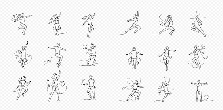 Continuous line drawing of superhero characters in various dynamic poses, showcasing strength and action.