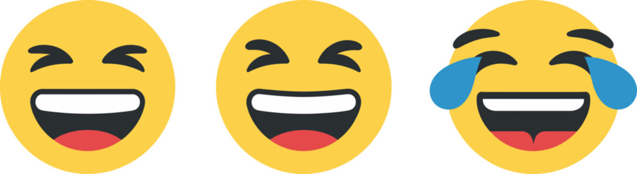 Laugh emoji icon set in generic style, LOL laughing face emoticon concept, expressive reaction symbols