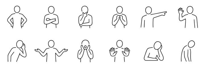 People activity emotions and body language minimalist line icon set © Leksono