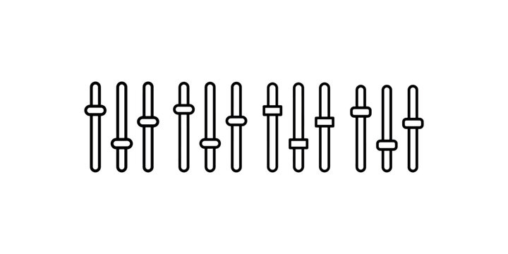 Multiple audio mixer faders vector icons, sound equalizer control outline for music production and studio engineering illustration set