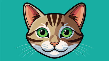 Obraz premium Cat face illustration with striking green eyes on a bright turquoise background