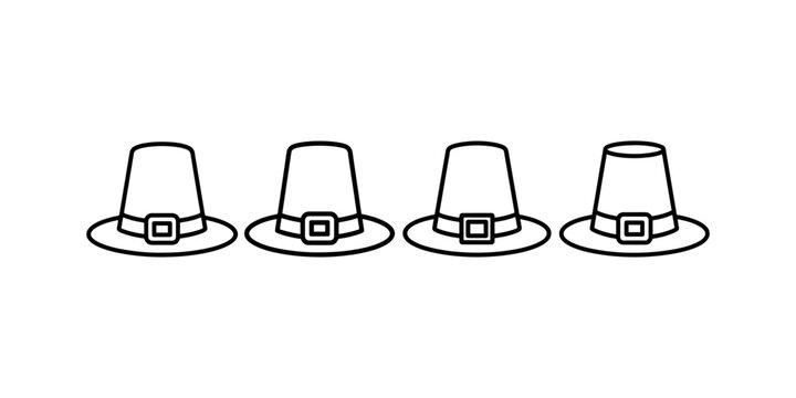 Row of four pilgrim hats with buckles and bands on white background vector illustration for holidays