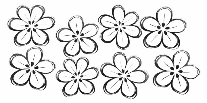 Simple sketch of nine five petal flowers arranged in a grid pattern