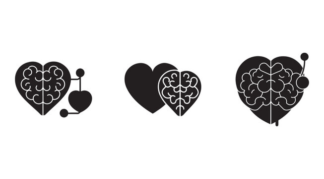 Heart and brain icons  heart with brain  love and mind symbols  brain and heart  heart and brain vector graphics