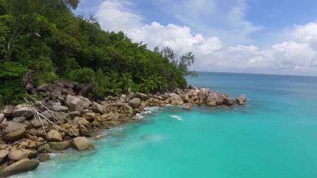 Aerial view of Anse Georgette Rocks in Praslin Island, Seychelles
