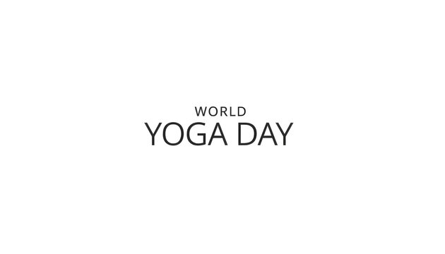 A simple design celebrating World Yoga Day on a white background