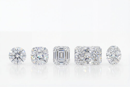 Row of five different diamond cuts on white background