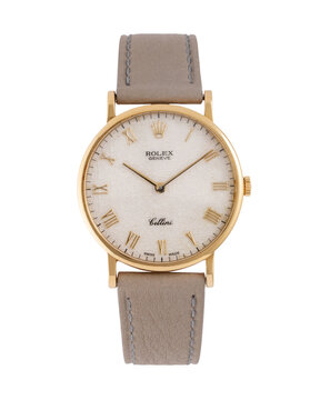 Rolex hand-wound watch, Cellini model, reference 5112, 18kt yellow gold case with white dial. Milan. Italy_September 3, 2025